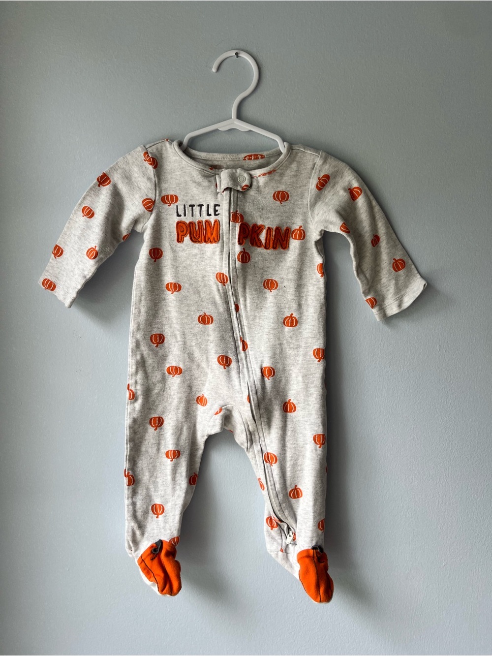 Carter's Little Pumpkin Gray & Orange Baby One-Piece Footed Pajamas- 9 Month